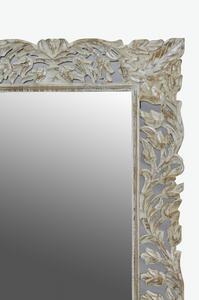 Zrcadlo v rámu z mangového dřeva, ručně vyřezávané, bílá patina, 72x3x170cm