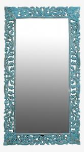 Zrcadlo v rámu z mangového dřeva, ručně vyřezávané, tyrkysová patina, 98x3x180cm