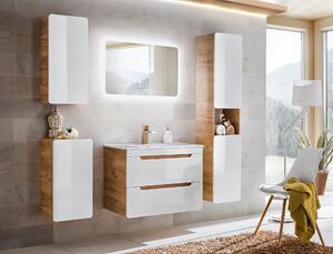 Koupelnový nábytek Atako sestava A, craft/bílý lesk + umyvadlo + zrcadlo