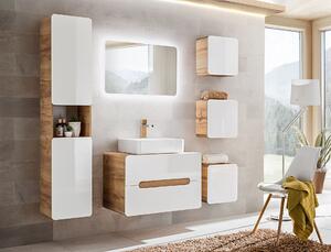 Koupelnový nábytek Atako sestava C, craft/bílý lesk + umyvadlo + zrcadlo