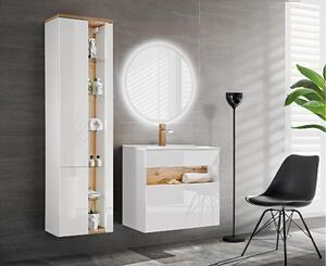 Koupelnový nábytek Barguil sestava A, wotan/bílý lesk + umyvadlo + zrcadlo LED
