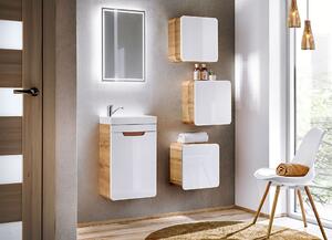 Koupelnový nábytek Atako sestava B, craft/bílý lesk + umyvadlo + zrcadlo