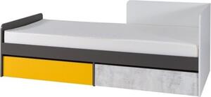 Falco Dětská postel Bruce R7 90x200 s úložným prostorem, pravá, bílá/grafit/enigma/žlutá