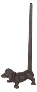 Hnědý kovový držák na kuchyňské utěrky s motivem psa – 14x8x30 cm