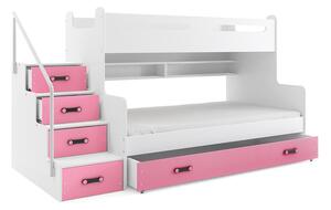 BM Patrová postel Max 3 x matrací PUR růžová