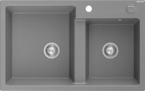 MEXEN - Tomas granitový dřez 2-bowl 800x500 mm, šedý, sifon chrom 6516802000-71