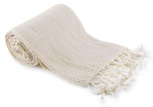 TEMPO-KONDELA TAVAU, pletená deka s třásněmi, béžová / vzor, 150x200 cm