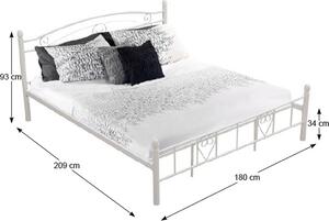 Tempo Kondela Kovová postel BRITA, 180x200, s lamelovým roštem, bílá