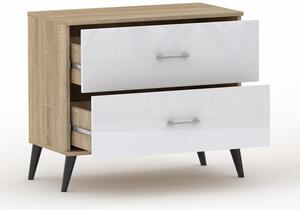 POLA 2N-4 Komoda, Píborník, Vysoká komoda | Dub sonoma a bílý vysoký lesk | Moderní design | íka 50 cm