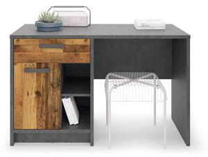 XORA psací stůl B01-1D1S, beton tmavý/dub oldstyle