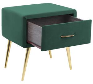 Sametový noční stolek se zásuvkou zelený FLAYAT