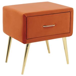 Sametový noční stolek se zásuvkou oranžový FLAYAT