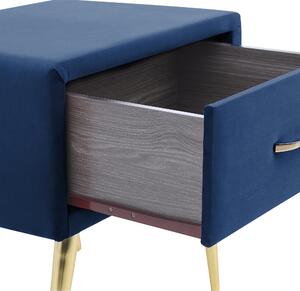 Sametový noční stolek se zásuvkou modrý FLAYAT
