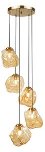 Lustr na lanku CRISTAL 5xE14/15W/230V mosaz/kouřová béžová