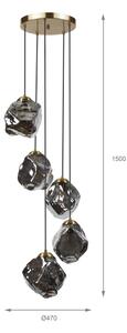 Lustr na lanku CRISTAL 5xE14/15W/230V mosaz/kouřová černá