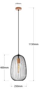 Lustr na lanku OVELLA 1xE27/15W/230V pr. 25 cm černá/borovice