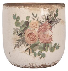 Keramický květináč růže a eukalyptus Vintage Rose M – 14x13 cm