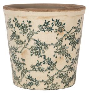 Keramický květináč se zeleným květinovým motivem Emerald Bloom M – 17x16 cm