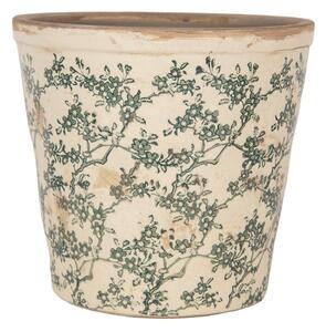 Keramický květináč se zeleným květinovým motivem Emerald Bloom L – 21x20 cm