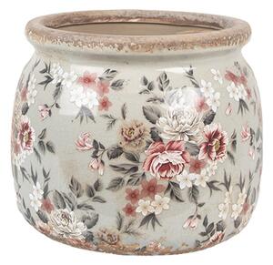 Keramický květináč s šedou glazurou a květy Masselin M – 16x13 cm