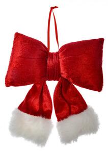 Vánoční ozdoba červená mašle s bílou kožešinkou Santa S – 15x3x17 cm