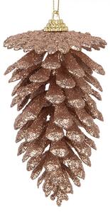 Vánoční ozdoba růžovozlatá třpytivá šiška – 7x13 cm