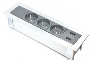 Simon OFIBLOCK Line, 3x zásuvka 250V + 2x USB nabíječka 5V, rámeček chrom, barva grafitově-šedá, kabel 1.5m