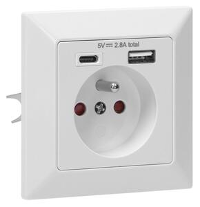 ORNO Elektrická zásuvka 1x 230V s USB a USB-C nabíječkou pod omítku, bílá