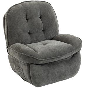 HOMCOM relaxační křeslo s otáčením 360° a houpáním, manuální chenille, široké sedadlo, vysoké opěradlo, opěrka nohou a boční kapsy, světle šedé | Aoso