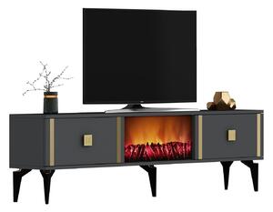 TV stolek/skříňka s krbem Tobuvu 2 (antracit + zlatá). 1095519