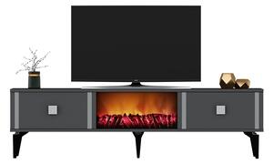 TV stolek/skříňka s krbem Tobuvu 2 (antracit + stříbrná). 1095520