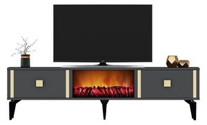 TV stolek/skříňka s krbem Tobuvu 2 (antracit + zlatá). 1095519