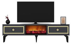 TV stolek/skříňka s krbem Kebive (antracit + zlatá). 1095523
