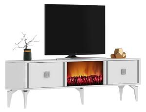 TV stolek/skříňka s krbem Tobuvu 2 (bílá + stříbrná). 1095522