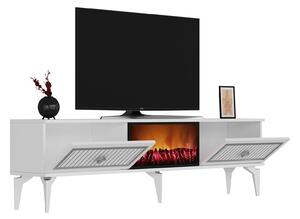 TV stolek/skříňka s krbem Kebive (bílá + stříbrná). 1095526