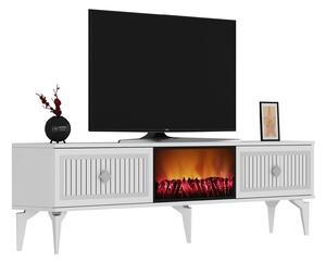TV stolek/skříňka s krbem Kebive (bílá + stříbrná). 1095526