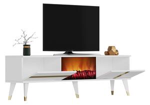 TV stolek/skříňka s krbem Vekika 3 (bílá + zlatá). 1095529