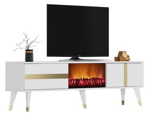 TV stolek/skříňka s krbem Vekika 3 (bílá + zlatá). 1095529