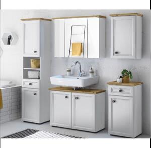 TempoKondela Koupelnová skříňka se zrcadlem TOSKANA bílá/dub artisan