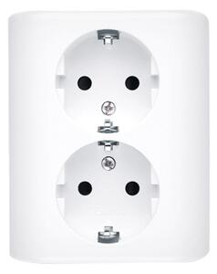 Dvojitá kolíková zásuvka s uzemněním typu Schuko se clonami elektrických kolejí - skandinávská verze (kompletní výrobek) 16A 250V, šroubové svorky, bílá