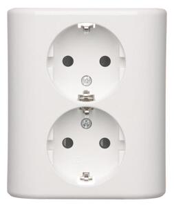 Dvojitá kolíková zásuvka s uzemněním typu Schuko se clonami elektrických kolejí - skandinávská verze (kompletní výrobek) 16A 250V, šroubové svorky, bílá