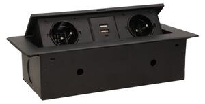 ORNO Výklopný zásuvkový blok s frézovaným krytem, 2x USB nabíječka, 2x zásuvka, černá barva