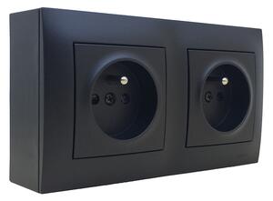 KS Zásuvkový blok nástěnný 2x 250V/16A, clonky, barva matná černá