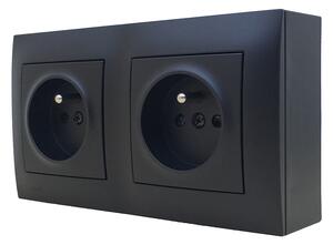 KS Zásuvkový blok nástěnný 2x 250V/16A, clonky, barva matná černá