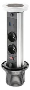 GTV Výsuvná zásuvka CAMINO s osvětlením, 2x 230V, 2x USB-A/C nabíjecí, 1x bezdrátová indukční nabíječka, vypínač, kabel 1.5m, barva bílá