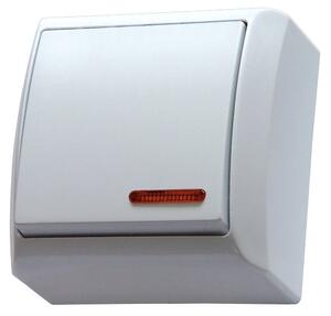 Vypínač (spínač) jednopólový s podsvícením, povrchová montáž, barva bílá