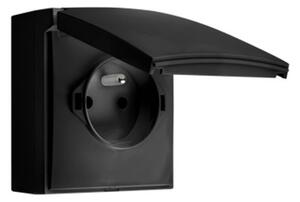 Simon Zásuvka jednonásobná 1x250V/16A s uzemněním pro nástěnnou montáž, krytí IP44, barva černá matná