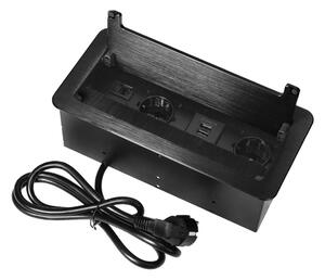 ORNO Vestavný zásuvkový blok 2x 230V, 2x port RJ45, 2x USB-A nabíječka 5V, zaoblené hrany, prachový kartáč, kabel 1.5m, barva černá