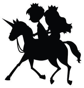 Princ s princeznou na koni - hlava - samolepky na zeď Barevná varianta: černá