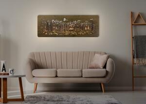 "Chata v horách" světelný obraz s baterií 120x40cm varianta: ovládání na obraze bez dálkového ovladače, provedení: dub B